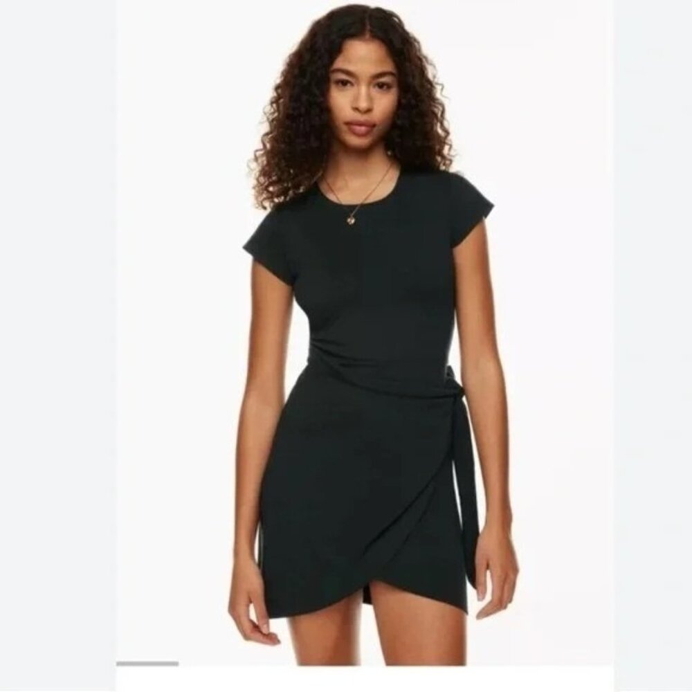 Aritzia Wilfred LG Lune Black Wrap Side Tie Mini Dress Double-Layer Stretch